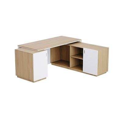 Specialties L Shaped Workstation Table with Storage Shelves and Cabinet for Home & Office - Contemporary Style L Shaped Computer Desk Coco Bolo-Premium White
