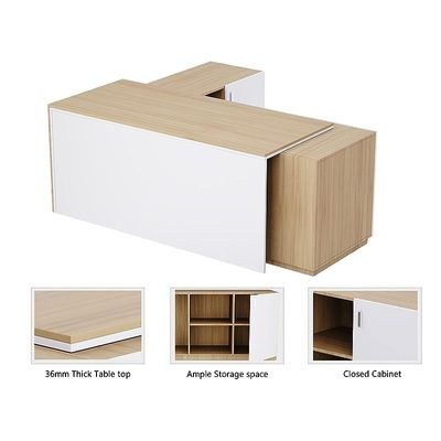 Specialties L Shaped Workstation Table with Storage Shelves and Cabinet for Home & Office - Contemporary Style L Shaped Computer Desk Coco Bolo-Premium White - Image 2