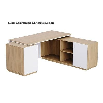 Specialties L Shaped Workstation Table with Storage Shelves and Cabinet for Home & Office - Contemporary Style L Shaped Computer Desk Coco Bolo-Premium White - Image 3