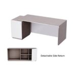 Specialties L Shaped Workstation Table with Storage Shelves and Cabinet for Home & Office - Contemporary Style L Shaped Computer Desk Light Concrete-Premium White