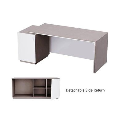 Specialties L Shaped Workstation Table with Storage Shelves and Cabinet for Home & Office - Contemporary Style L Shaped Computer Desk Light Concrete-Premium White - Image 4