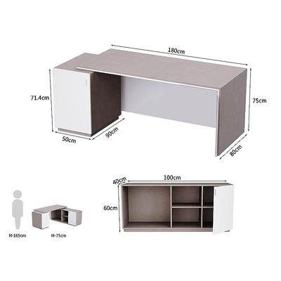 Specialties L Shaped Workstation Table with Storage Shelves and Cabinet for Home & Office - Contemporary Style L Shaped Computer Desk Light Concrete-Premium White - Image 5