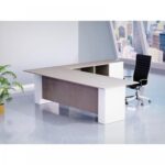 L Shaped Workstation Table with Storage Shelves and Cabinet for Home & Office Used L Shaped Computer (Light Concrete/White)