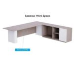 L Shaped Workstation Table with Storage Shelves and Cabinet for Home & Office Used L Shaped Computer (Light Concrete/White)