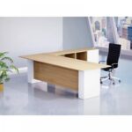 L Shaped Workstation Table with Storage Shelves and Cabinet for Home & Office Used L Shaped Computer (Coco Bolo/White)