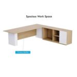 L Shaped Workstation Table with Storage Shelves and Cabinet for Home & Office Used L Shaped Computer (Coco Bolo/White)