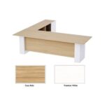 L Shaped Workstation Table with Storage Shelves and Cabinet for Home & Office Used L Shaped Computer (Coco Bolo/White)