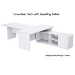 L Shaped Table with Storage Shelves and Cabinet for Desk Sturdy Home Office PC Laptop Workstation Gaming Computer Desk (Premium White)