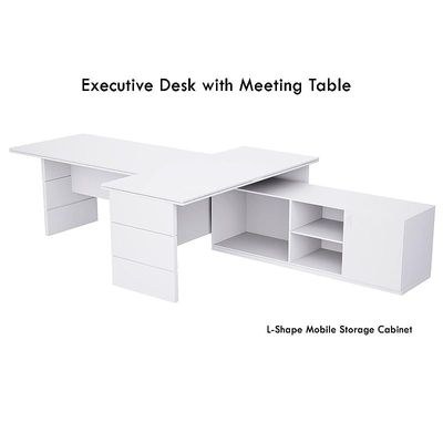 L Shaped Table with Storage Shelves and Cabinet for Desk Sturdy Home Office PC Laptop Workstation Gaming Computer Desk (Premium White) - Image 2