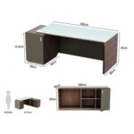 Specialties L Shaped Glass Executive Table with Storage Shelves and Cabinet for Home & Office Contemporary Style L Shaped Computer Desk - Truffle Davos Oak/Grey