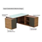 Specialties L Shaped Glass Executive Table with Storage Shelves and Cabinet for Home & Office Contemporary Style L Shaped Computer Desk - Natural Dijon Walnut/Grey