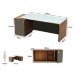 Specialties L Shaped Glass Executive Table with Storage Shelves and Cabinet for Home & Office Contemporary Style L Shaped Computer Desk - Natural Dijon Walnut/Grey
