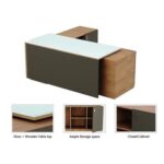 Specialties L Shaped Glass Executive Table with Storage Shelves and Cabinet for Home & Office Contemporary Style L Shaped Computer Desk - Natural Dijon Walnut/Grey