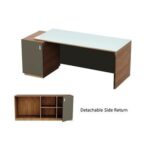 Specialties L Shaped Glass Executive Table with Storage Shelves and Cabinet for Home & Office Contemporary Style L Shaped Computer Desk - Natural Dijon Walnut/Grey