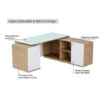 Specialties L Shaped Glass Executive Table with Storage Shelves and Cabinet for Home & Office Contemporary Style L Shaped Computer Desk - Coco Bolo/White
