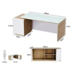 Specialties L Shaped Glass Executive Table with Storage Shelves and Cabinet for Home & Office Contemporary Style L Shaped Computer Desk - Coco Bolo/White