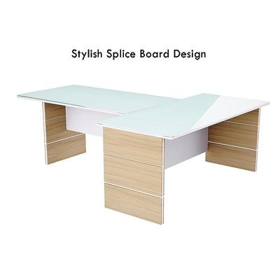 Glass Executive Desk L Shaped Table with Storage Shelves and Cabinet for Desk Sturdy Home Office PC Laptop Workstation Gaming Computer Desk - Coco Bolo/White - Image 5