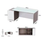 Specialties L Shaped Glass Executive Table with Storage Shelves and Cabinet for Home & Office Contemporary Style L Shaped Computer Desk - Light Concrete/White