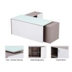 Specialties L Shaped Glass Executive Table with Storage Shelves and Cabinet for Home & Office Contemporary Style L Shaped Computer Desk - Light Concrete/White