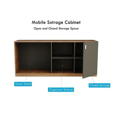 L Shaped Table with Storage Shelves and Cabinet for Desk Sturdy Home Office PC Laptop Workstation Gaming Computer Desk (Natural Dijon Walnut/Lava Grey) - Image 4