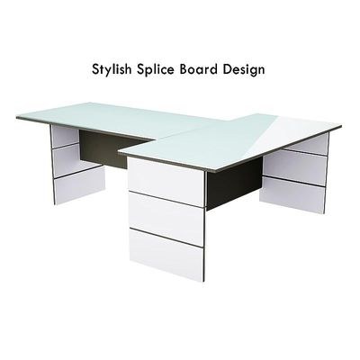 Glass Executive Desk L Shaped Table with Storage Shelves and Cabinet for Desk Home Office PC Laptop Workstation Gaming Computer Desk - White/Grey - Image 5