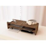 Wooden Riser Monitor Stand with 2 Tier Storage Shelf, Monitor Stand for Home Office, PC Desk Stand Monitor Riser for Keyboard Storage, Laptop, Printer - TRUFFLE DAVOS OAK