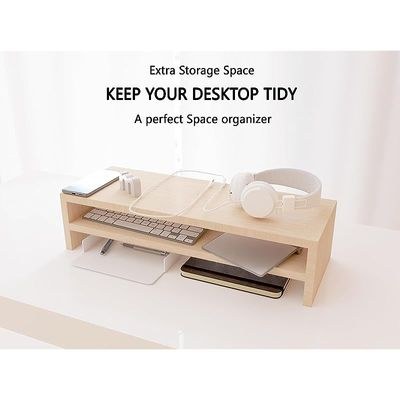 Wooden Riser Monitor Stand with 2 Tier Storage Shelf, Monitor Stand for Home Office Business, PC Desk Stand Monitor Riser for Keyboard Storage, Laptop, Printer, and TV Screen - OAK MELAMINE - Image 4