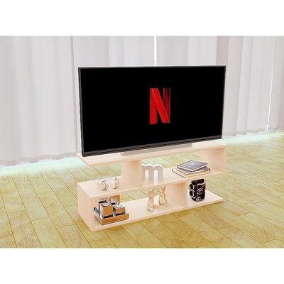 Modern TV Stand and Coffee Table with 2 Tier Storage Shelf, Monitor Stand for Home Office, PC Desk Stand Monitor Riser for Keyboard Storage, Laptop, Printer, and TV Screen - OAK MELAMINE - Image 4