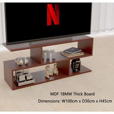 Modern TV Stand and Coffee Table with 2 Tier Storage Shelf, Monitor Stand for Home Office, PC Desk Stand Monitor Riser for Keyboard Storage, Laptop, Printer, and TV Screen - APPLE CHERRY - Image 2