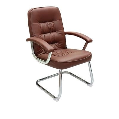 Frame visitor chair with steel frame & faux leather on armrest, sit & back-Brown - Image 4