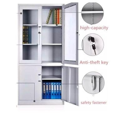 Four Door Steel Cabinet With Glass, File Cabinet Grey 40X90X185Cm - Image 2