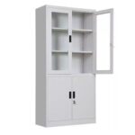 Four Door Steel Cabinet With Glass, File Cabinet Grey 40X90X185Cm