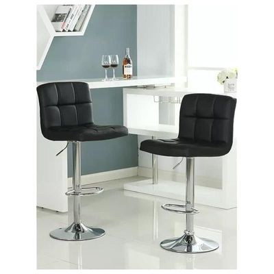 2 Piece Modern Height Adjustable Chair, Bar Chair, Bar Stool Set Leather Padded Stool Black/Silver1 - Image 2