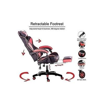 Gaming Chair, Reclining High Back PU Leather Office Desk Chair, Adjustable Headrest Footrest and Lumbar Support, Swivel Video Game Chair, Ergonomic Computer Gaming Chair - Image 4