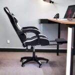 Gaming Chair with Footrest & PU Leatherette High Back Ergonomic Swivel, Tilt Tension Adjustment (Black/White, With Footrest)