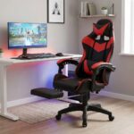 Racing Gaming Chair, Adjustable Office Chair With Footrest, Ergonomic Design, Tilt Mechanism, Headrest, Lumbar Support, 150 Kg Weight Capacity, Black And Red