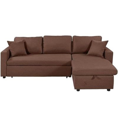 Sofa Cum Bed With Cushions L-Shaped Storage Space (Brown) - Image 2