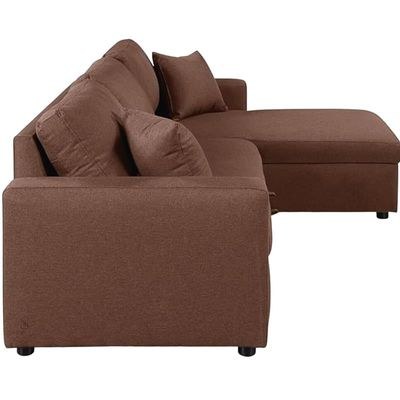 Sofa Cum Bed With Cushions L-Shaped Storage Space (Brown) - Image 3