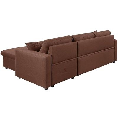 Sofa Cum Bed With Cushions L-Shaped Storage Space (Brown) - Image 4