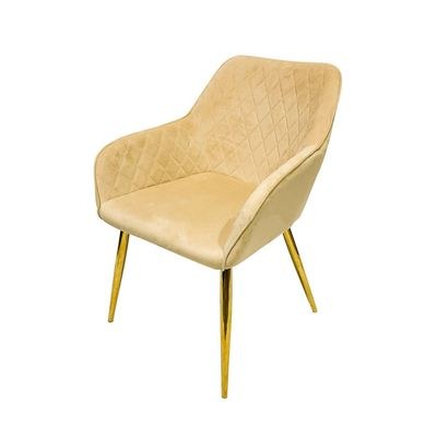 Maple Home Velvet Accent Arm Dining Chair With Gold Metal Legs Kitchen Living Room Furniture Beige