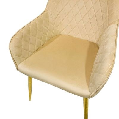 Maple Home Velvet Accent Arm Dining Chair With Gold Metal Legs Kitchen Living Room Furniture Beige - Image 4