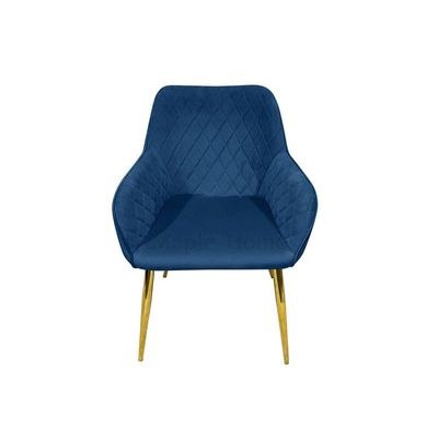 Maple Home Velvet Accent Arm Dining Chair With Gold Metal Legs Kitchen Living Room Furniture Blue - Image 3
