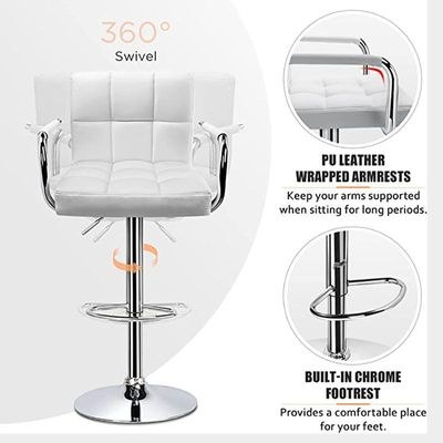 Maple Home PU Adjustable Height Bar Stool Swivel Hydraulic Bar PU Armchair With Backrest 360° Upholstered Seat Assembled Home Office - Image 5