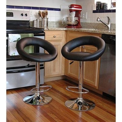 Maple Home PU Bar Stool Adjustable Height Swivel Hydraulic Bar PU Armchair With Backrest 360° Upholstered Seat - Image 2