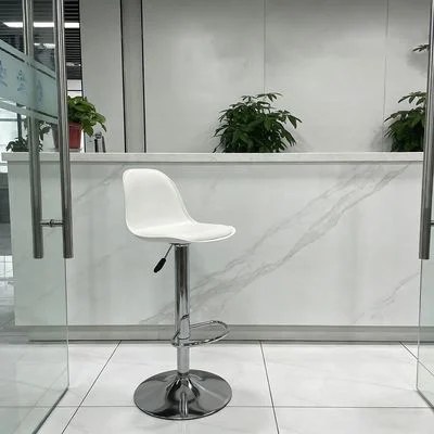 Maple Home Swivel High Chair Bar Stool Adjustable Up Down Stainless Steel Base Office Restaurant Furniture (White)