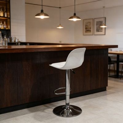 Maple Home Swivel High Chair Bar Stool Adjustable Up Down Stainless Steel Base Office Restaurant Furniture (White) - Image 3