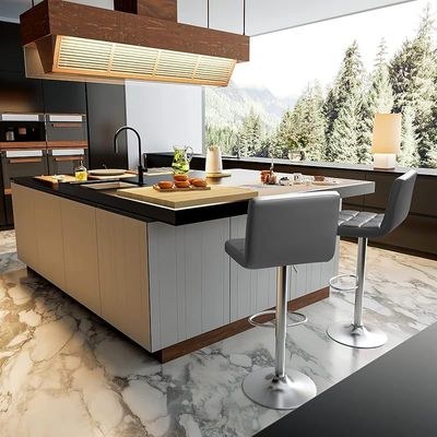 Bar Stools Modern PU Leather Adjustable Swivel Barstools, Set Of 2 - Deep Grey - Image 2