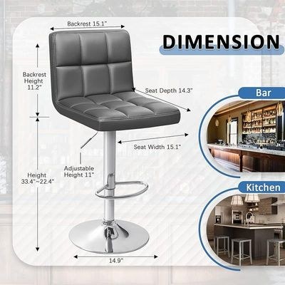 Bar Stools Modern PU Leather Adjustable Swivel Barstools, Set Of 2 - Deep Grey - Image 4