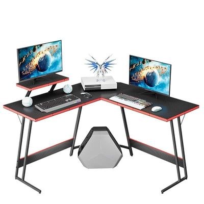 L-Shaped Gaming Desk Computer Corner Desk With Large Monitor Riser Stand - Black - Image 3