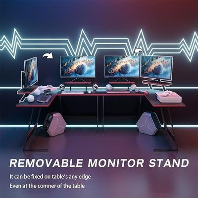 L-Shaped Gaming Desk Computer Corner Desk With Large Monitor Riser Stand - Black - Image 5